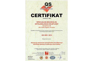 Die Klinik Svjetlost zertifiziert mit der Qualitätsmanagementnorm ISO 9001:2015