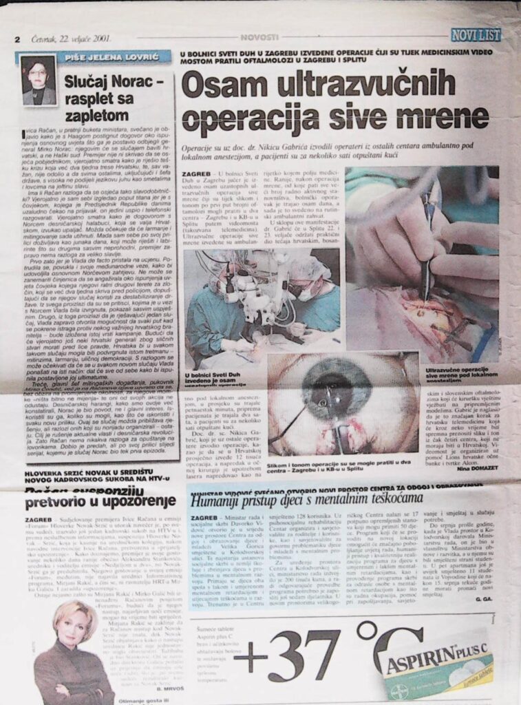 8 ultrazvučnih operacija sive mrene (Novi list, 2001.)