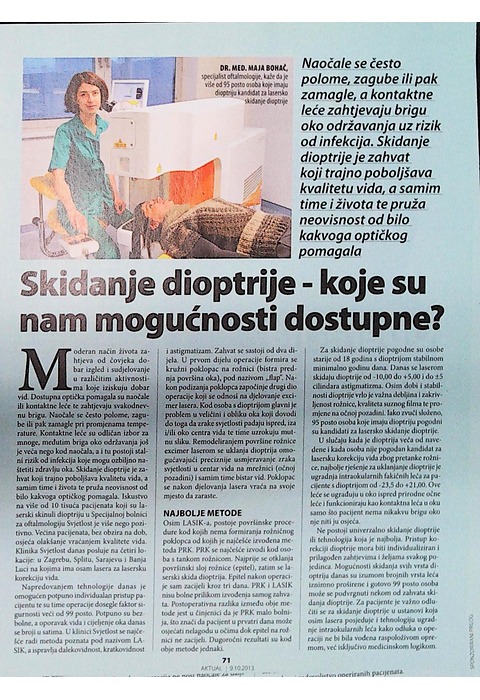 Lasersko skidanje dioptrije uz prof. dr. sc. Bohač (Aktual 2013.)