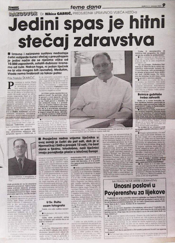 Jedini spas je hitan stečaj zdravstva (Slobodna Dalmacija, 2002.)
