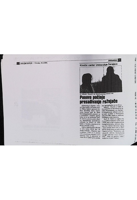 Ponovno počinje presađivanje rožnjače (Dnevni avaz, 2006.)