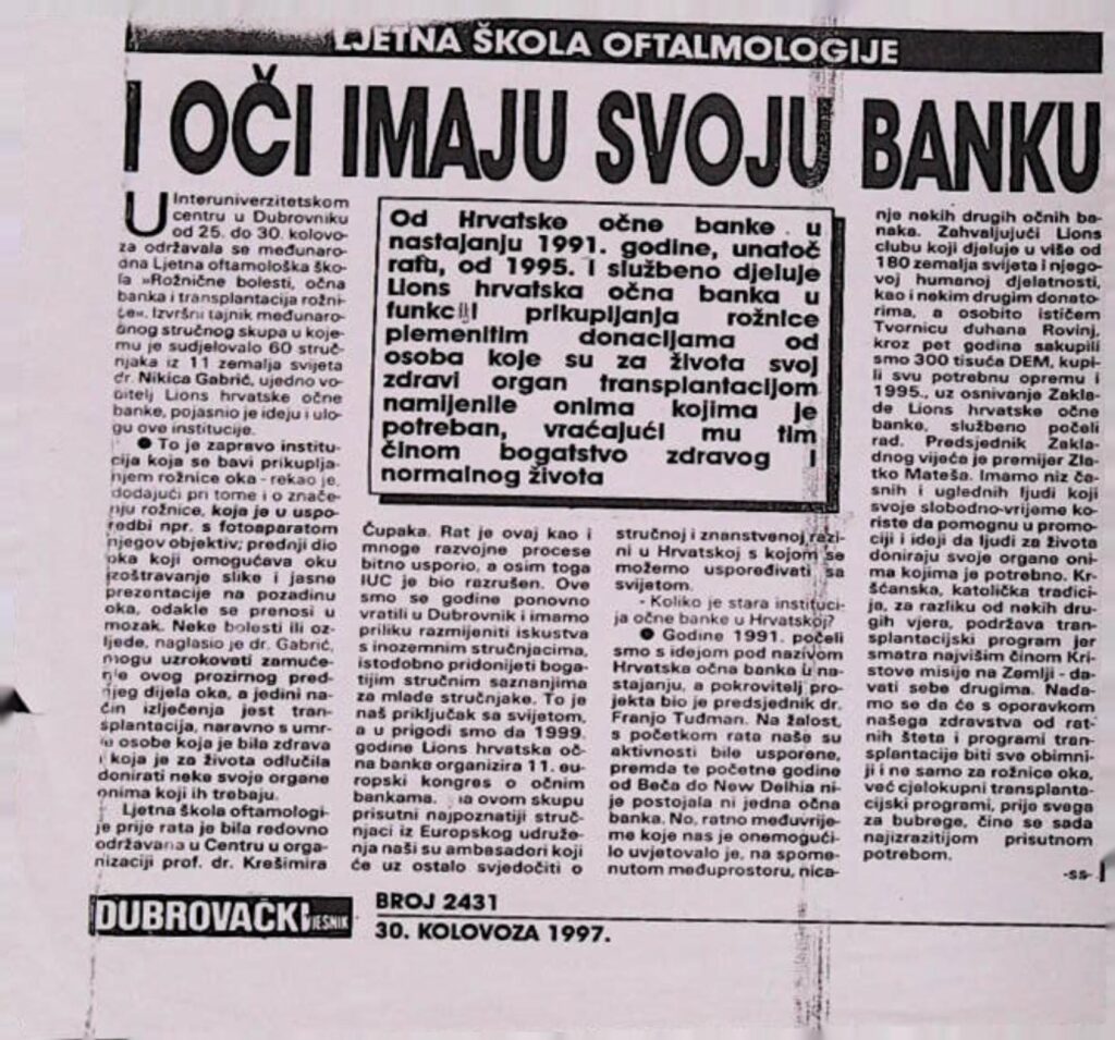 Ljetna škola oftalmologije (Dubrovački vjesnik, 1997.)