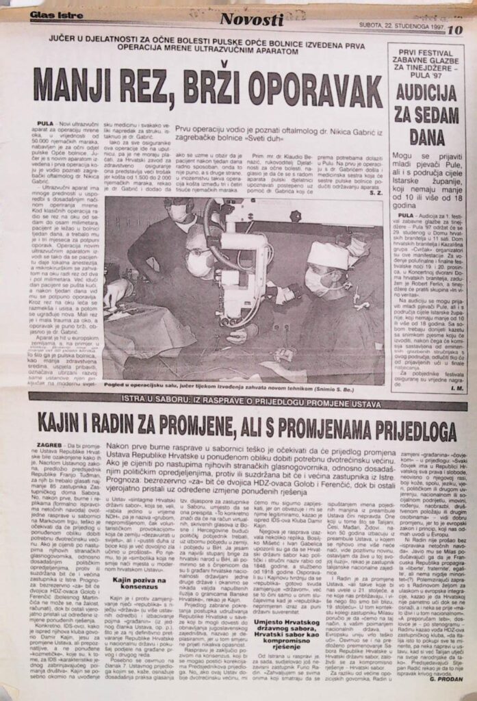 Manji rez, brži oporavak (Glas Istre, 1997.)