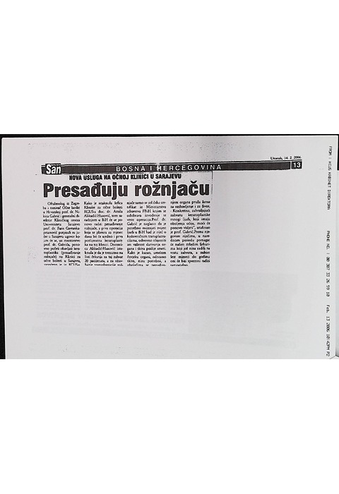 Nova usluga u očnoj klinici Sarajevo (2006.)