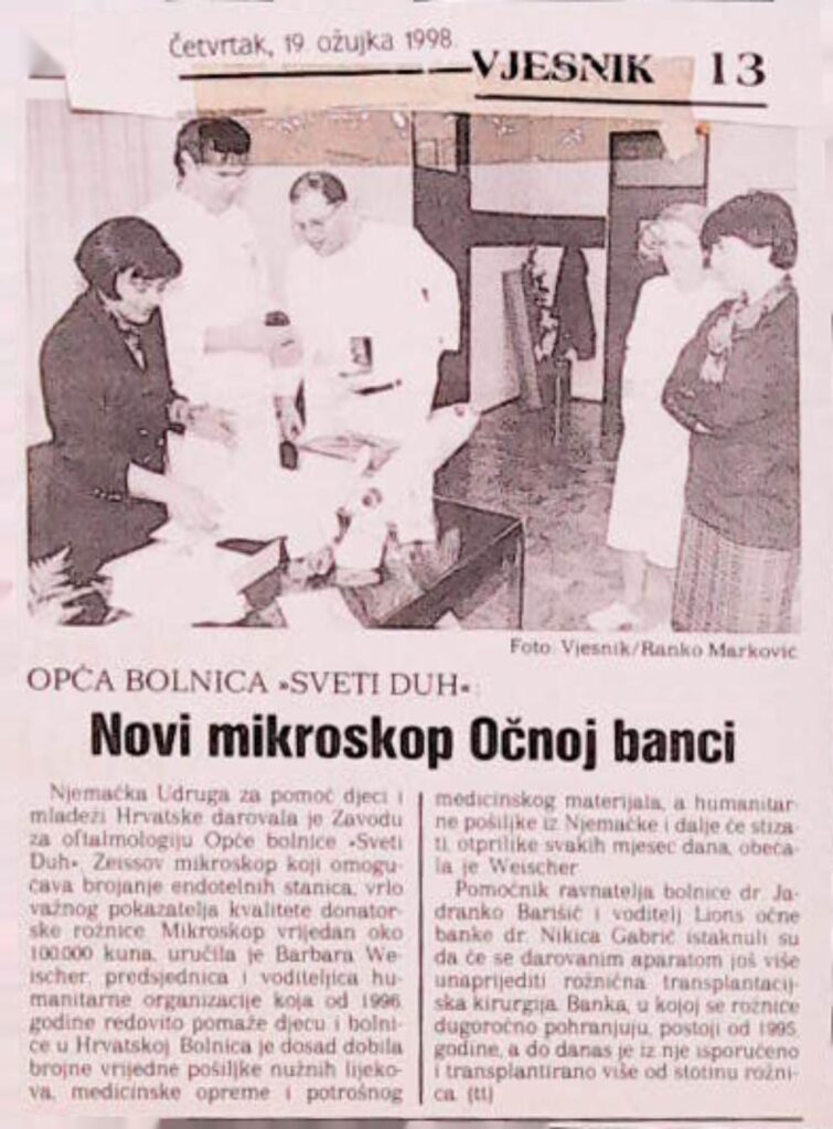Novi mikroskop u očnoj banci (Vjesnik, 1998.)