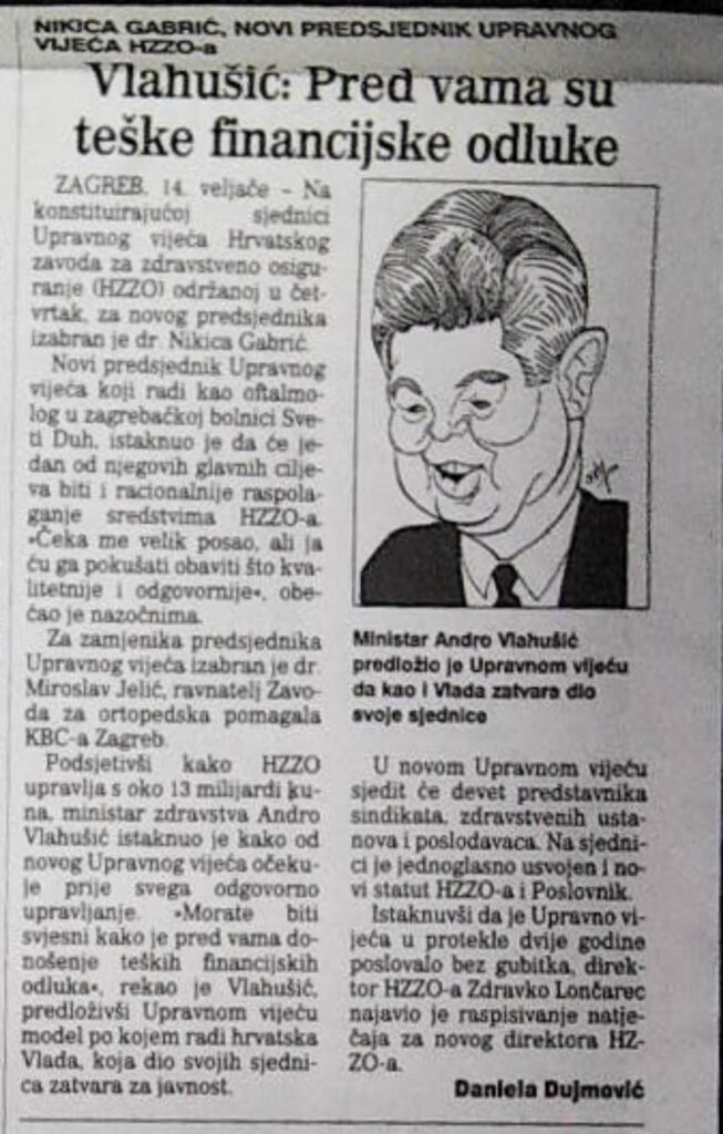 Novi predsjednik upravnog vijeća HZZO-a