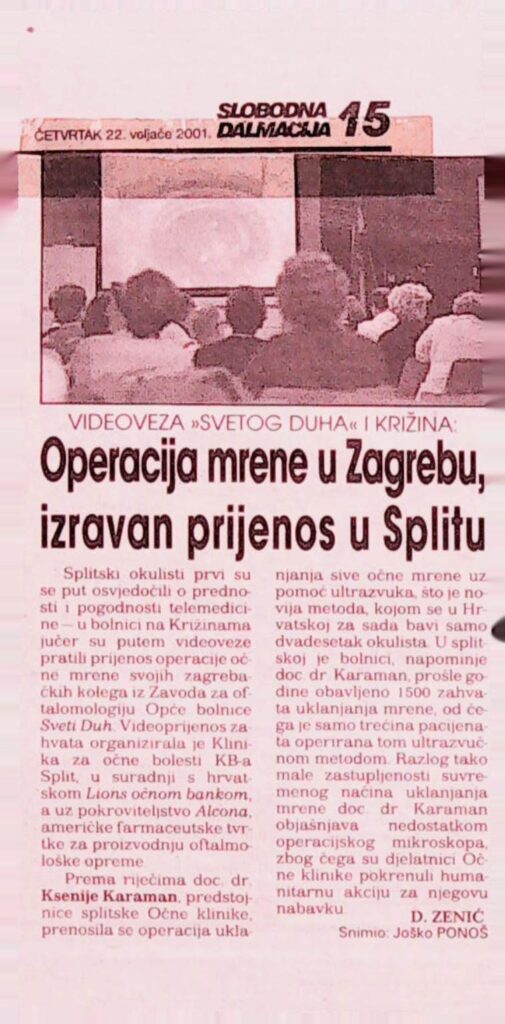 Operacija mrene u Zagrebu, prijenos u Splitu (Slobodna Dalmacija, 2001.)
