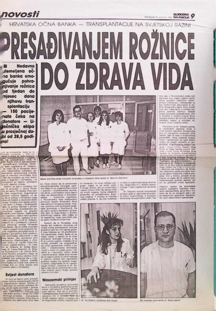 Presađivanjem rožnice do zdrava vida (Slobodna Dalmacija)