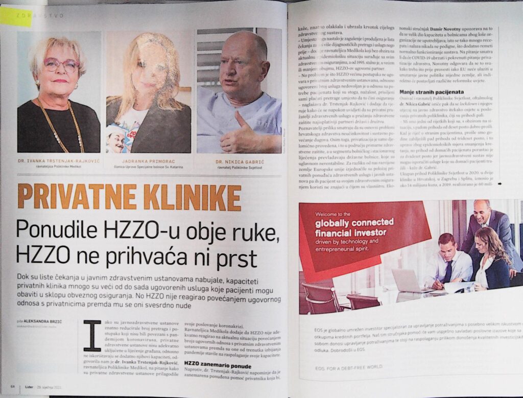 Privatne klinike ponudile HZZO-u obje ruke, HZZO ne prihvaća ni prst (Lider, 2021.)