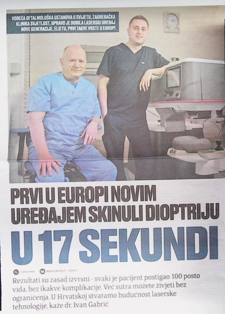 Prvi u Europi novim uređajem skinuli dioptriju u 17 sekundi (Jutarnji list)