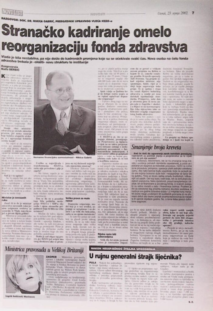 Stranačko kadriranje omelo reorganizaciju fonda zdravstva (Novi list, 2002.)