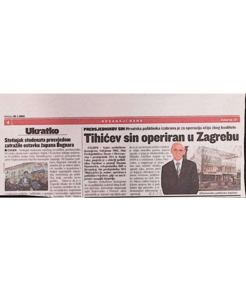 Tihićev sin operiran u Zagrebu