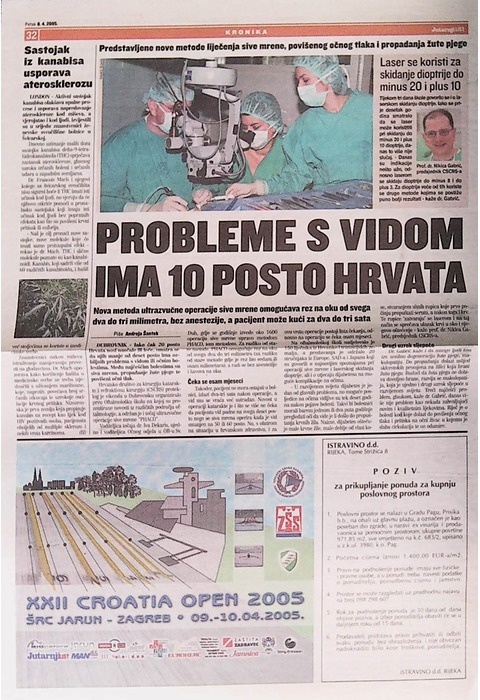 Probleme s vidom ima 10 posto Hrvata (Jutarnji list, 2005.)