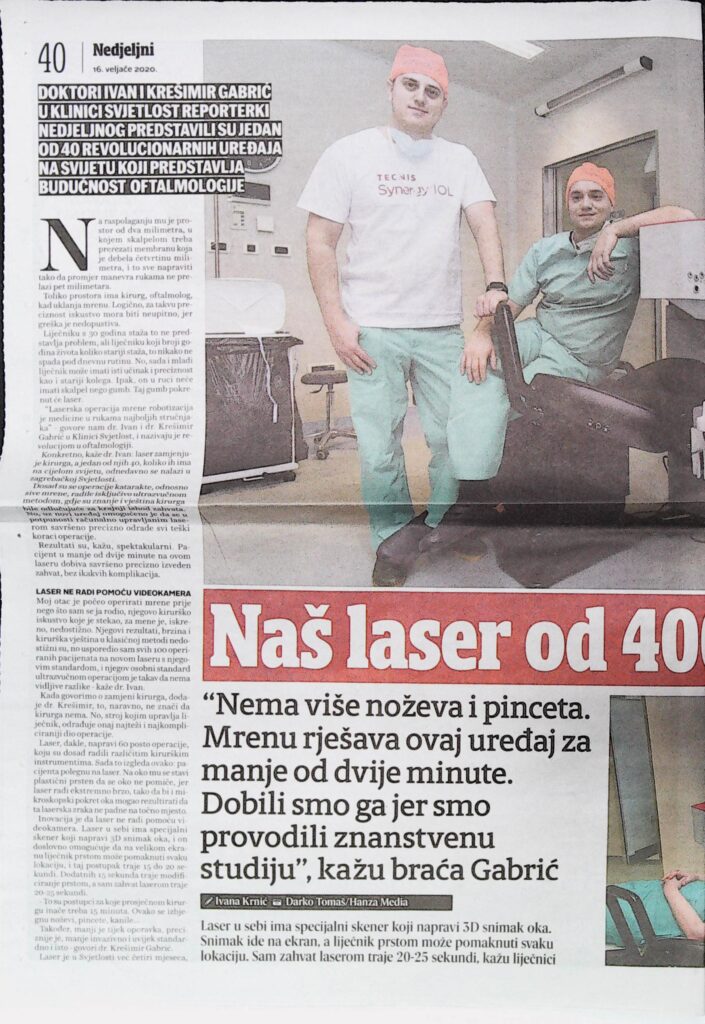 dr. Ivan i Krešimir Gabrić predstavili novi laser (Jutarnji list- Nedjeljni, 2020.)