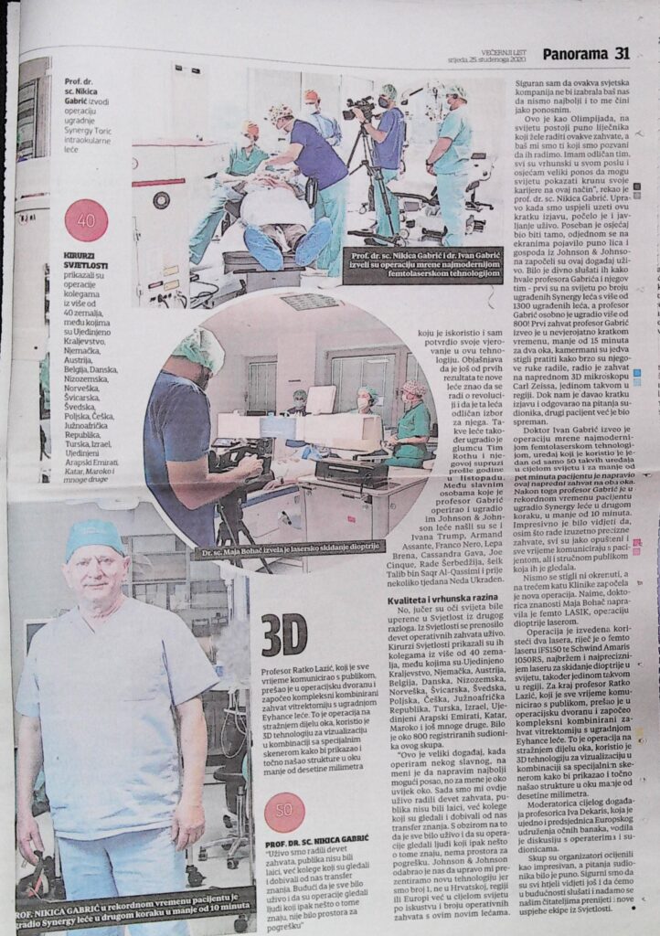 dr. Maja Bohač izvela lasersko skidanje dioptrije (Večernji list, 2020.)
