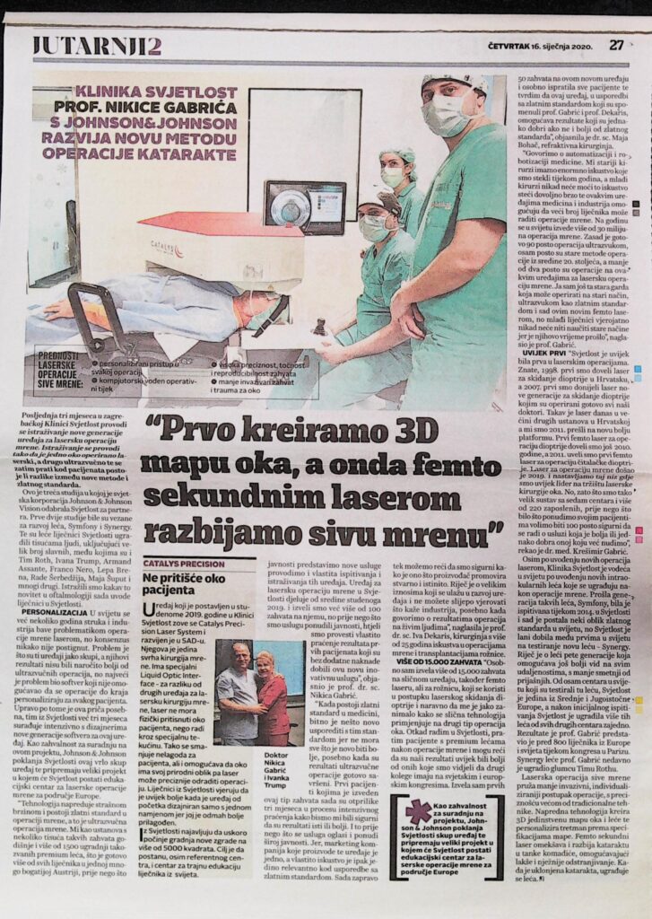 Laserski potpomognuta operacija sive mrene (Jutarnji list)