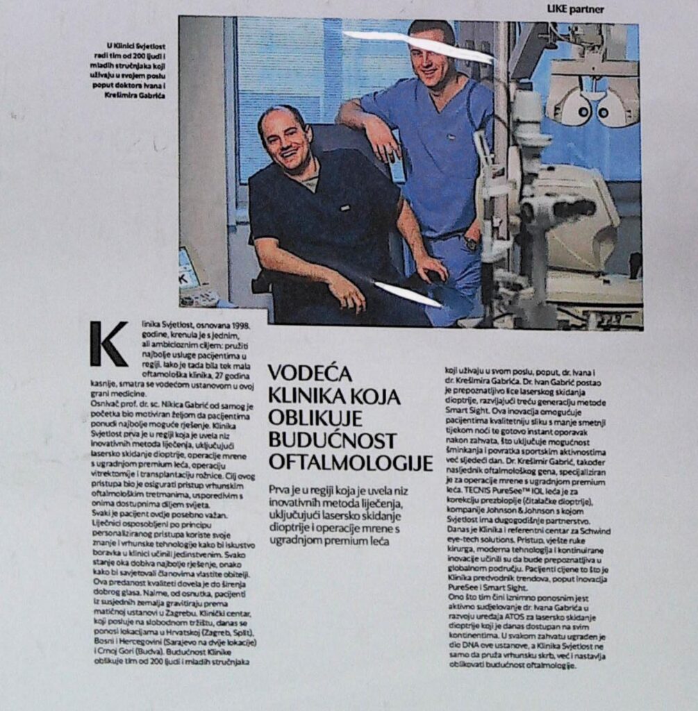 Vodeća klinika koja oblikuje budućnost oftalmologije (Jutarnji list- Like)