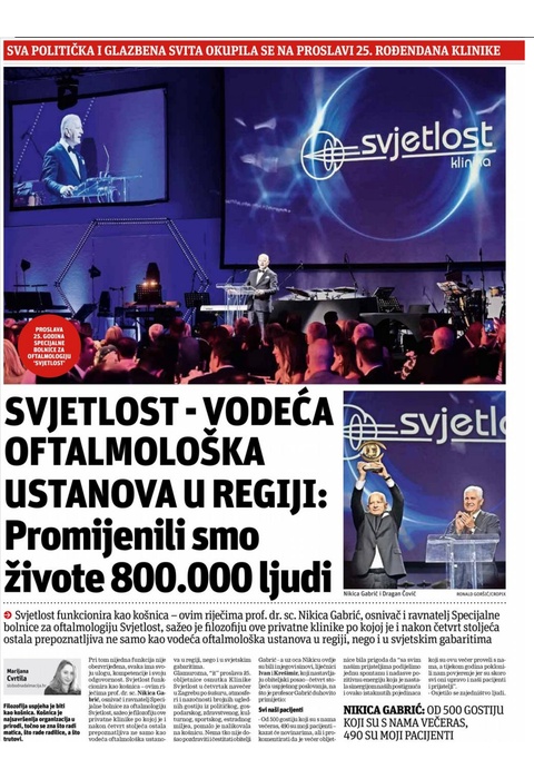 Svjetlost vodeća oftalmološka ustanova u regija: Promijenili smo živote 800.000 ljudi (Slobodna Dalmacija, 2023)